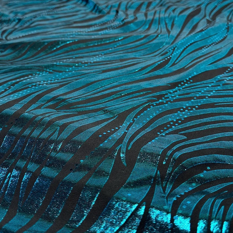 Foil Sequins Lurix Venezia 4 Way Flowy Polyester Spandex Knit Fabric By The Yard Dresses, Skirts, Swim Wear, Dance Wear Animal Zebra Print image 4