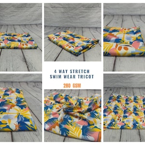 4 Way Stretch Print Spandex Fabric By The Yard Tricot Swim Wear Bikini Abstract Shape Fruit Palm Boho 280 GSM