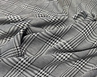 2 Way Stretch Double Knit Houndstooth Polyester Spandex Fabric By The Yard Grey Black