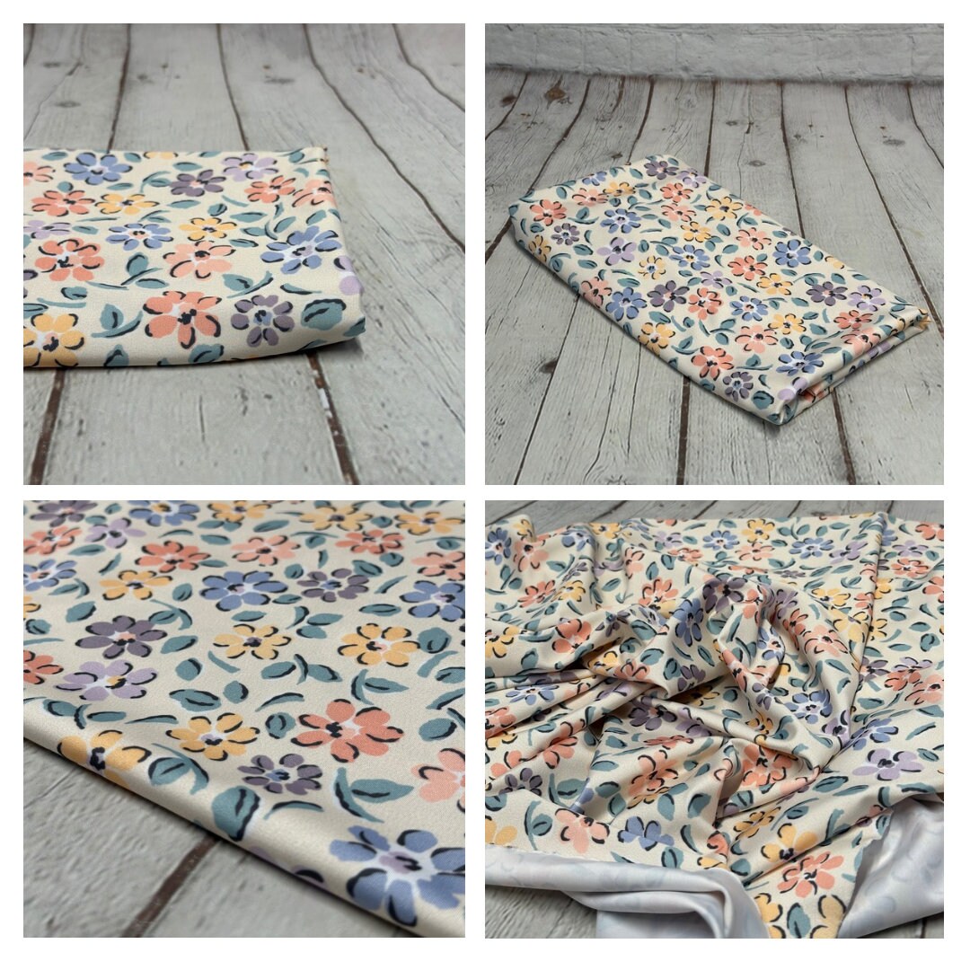 4 Way Stretch Print Spandex Fabric by the Yard Tricot Swim Wear Bikini Multicolor Ditsy Rose ...