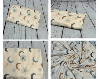 DBP 8x2 Rib Boho Sun Moon Abstract Geometric Brushed Polyester Spandex Floral Fabric By The Yard
