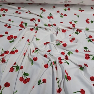 DBP Double Brushed Poly Spandex Print Cherry Print By The Yard Ivory Red