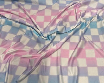 4 Way Stretch Print Nylon Spandex Fabric By The Yard Tricot Swim Wear Bikini Active Wear Abstract Hazy Checks Checkered