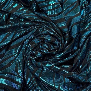 Foil Sequins Lurix Venezia 4 Way Flowy Polyester Spandex Knit Fabric By The Yard Dresses, Skirts, Swim Wear, Dance Wear Animal Zebra Print image 6