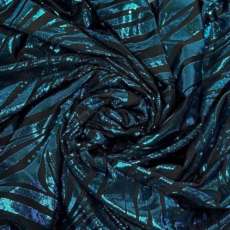 Foil Sequins Lurix Venezia 4 Way Flowy Polyester Spandex Knit Fabric By The Yard Dresses, Skirts, Swim Wear, Dance Wear Animal Zebra Print image 6