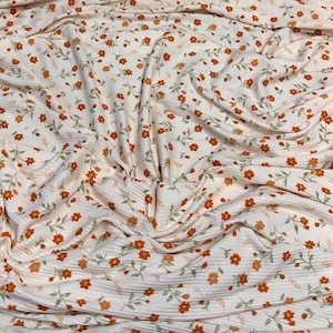 DBP 4x2 Rib Knit Mini Flower Double Brushed Polyester Spandex Vintage Ditsy Daisy Floral Monotone Cream Coral Fabric By The Yard