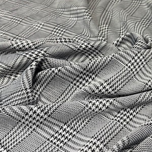 2 Way Stretch Double Knit Houndstooth Polyester Spandex Fabric By The Yard Grey Black