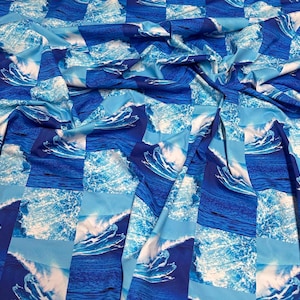 4 Way Stretch Print Nylon Spandex Fabric By The Yard Tricot Swim Wear Bikini Active Wear Abstract Wave Water Patchwork 260 GSM