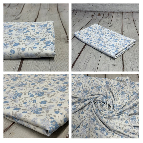 Airflow Woven Print Fabric By The Yard Small Mini Flower Summer  Floral Print Blue White