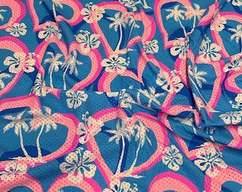 4 Way Stretch Print Poly Spandex Mesh Fabric By The Yard Terry Swim Wear Bikini Active Wear Multicolor Tropical Palm  70s Retro Vintage