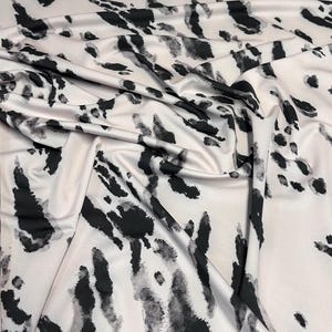 4 Way Stretch Print Nylon Spandex Fabric By The Yard Tricot Swim Wear Bikini Active Wear Tie Dye Animal Print Cream Black Print