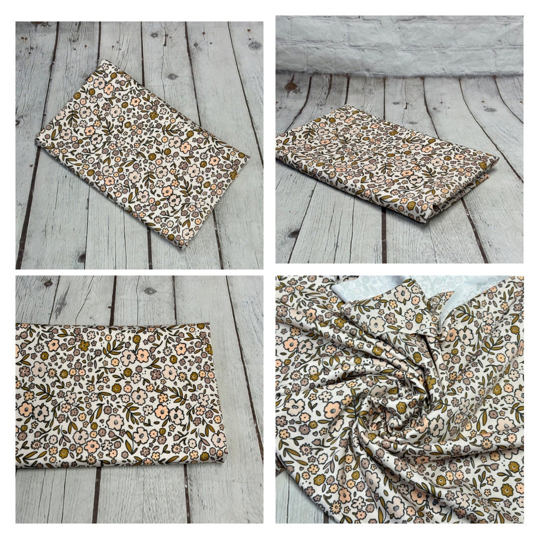4 Way Stretch Print Spandex Fabric the Yard Tricot Swim Wear Bikini Boho Neutral Floral Fall ...