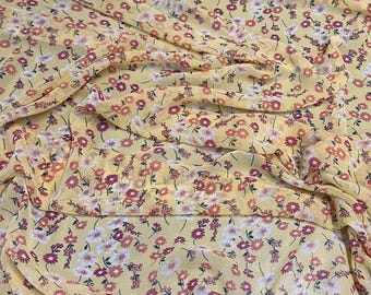 Polyester Chiffon Woven Print Fabric By The Yard Small Mini Yellow  Summer  Floral Print