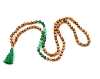 Meditation Chrysoprase Marker Beads Green Gold Copper Bornite Pendant Prayer Tibetan Bornite Stone 108 Sandalwood Bead Mala Zen Style