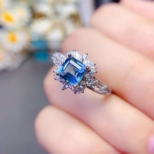 Square London Blue Topaz Engagement Ring, Natural Blue Topaz Promise Ring, December Birthstone Topaz Ring, Anniversary Ring, Dainty Ring