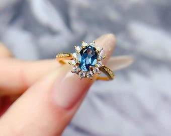 Classic London Blue Topaz Engagement Ring, Oval Topaz Promise Ring, Natural Topaz Bridal Ring, December Birthstone Ring, Anniversary Gifts