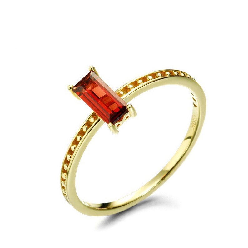 January Birthstone Thin Band Ring Natural Red Garnet Ring Minimalist Garnet Ring Dainty Garnet Promise Ring Gifts Baguette Garnet Ring