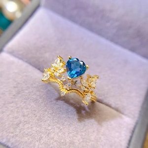 Heart Topaz Engagement Ring, December Birthstone Topaz Promise Ring, Natural London Blue Topaz Ring, Heart Gemstone Wedding Anniversary Ring