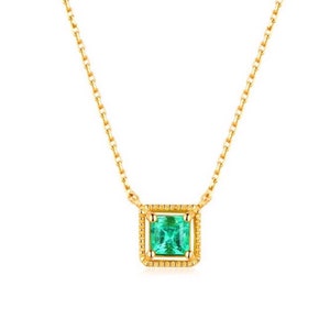 Princess Square Emerald Necklace, Natural Green Emerald Pendant, Minimalist Emerald Pendant Necklace, Simple Gemstone Necklace, Gifts