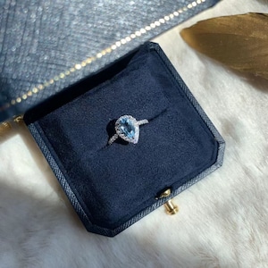 Teardrop Aquamarine Engagement Ring, Natural Aquamarine Ring, Blue Aquamarine Promise Ring, Teardrop Gemstone Ring, Thanksgiving Gifts