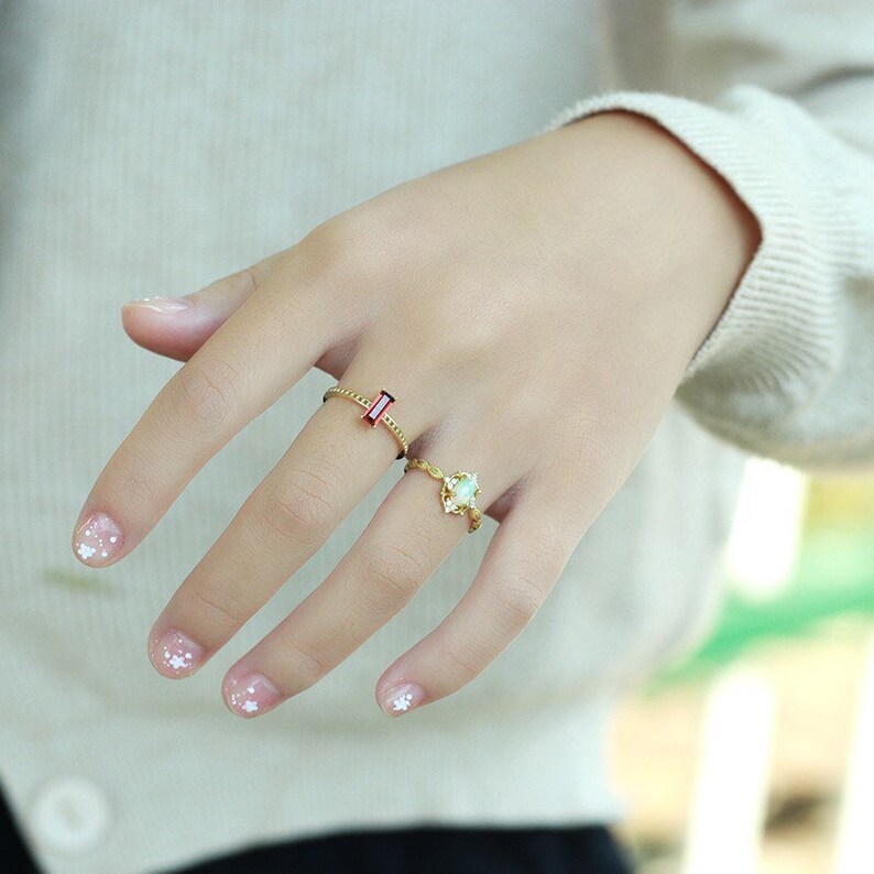 January Birthstone Thin Band Ring Natural Red Garnet Ring Minimalist Garnet Ring Dainty Garnet Promise Ring Gifts Baguette Garnet Ring