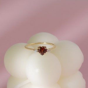 Dainty Heart Garnet Promise Ring, Natural Red Garnet Stone Ring, January Birthstone, Heart Cut Gemstone Ring, Lover Anniversary  Custom Gift