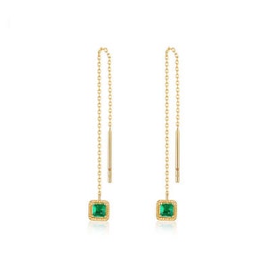 Emerald Drop Earrings, Emerald Dangle Earrings Gold, Geometric Emerald Earrings, Emerald Threader Earrings, Long Dangle Earrings, Gifts