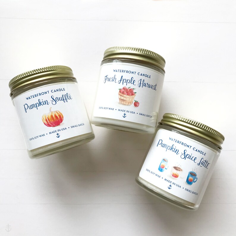 Autumn Candle Gift Box Set of Watercolor Illustrated Fall Scented Soy