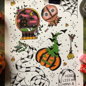 Halloween Art Print Home or Room Decoration Goth Spooky Art Beetlejuice Tombstone