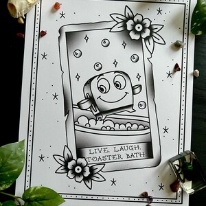 Live Laugh Toaster Bath Witchy Tarot Card Digital Art Home Print Wall Decor