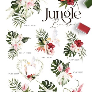 Jungle Bridal, Watercolor clipart, Watercolor flower, Summer clipart, Monstera Clipart, Summer Wedding, Tropical Clipart, Pampass Clipart image 8