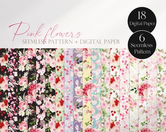 Watercolor Flower Pattern, Flower Digital Paper, Seemless Pattern, Flower Pattern, Flower PNG, Flower pattern PNG, Pink flower png