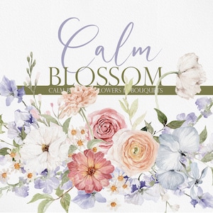 Calm BLOSSOM, Watercolor Flower PNG, Watercolor Clipart, Flower PNG, Boho Clipart, Wedding Flower, Watercolor Floral
