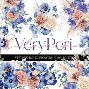Mycket Peri-blomma, Boho-blomma, Akvarellblomma, Akvarell Mycket Peri, Akvarellblomma PNG, Blomma clipart, Lila blomma, Blå blomma