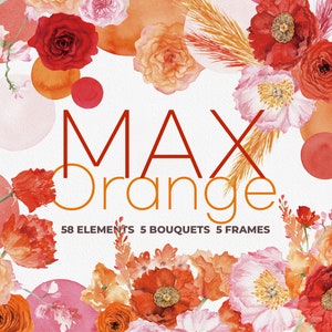 Max Orange Floral, Watercolor Flower PNG, OrangePink Flowers, Spring Flower PNG, Orange Flower Clipart, Pink Flower Png, Watercolor Orange
