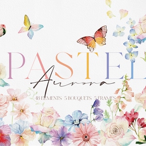 PASTEL AURORA, Aquarell Blume, Aquarell Clipart, Blumen Clipart, Aquarell Rose, Pastell Blume, Bunte Blume Png, Blume PNG