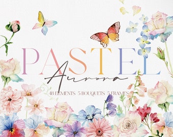 PASTEL AURORA, Watercolor Flower, Watercolor Clipart, Flower Clipart, Watercolor Rose, Pastel Flower, Colorful Flower Png, Flower PNG
