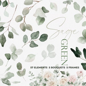 Salbei Grüne Blume, Aquarell Botanische Kunst, Aquarell Blatt, Hochzeit Blume, Aquarell Sträuße, Salbei Grüne Sträuße, Eukalyptus Clipart