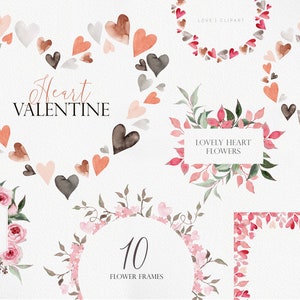 Clipart del día de San Valentín, Acuarela de San Valentín, Corazón de San Valentín, Corazón de acuarela, Corona de San Valentín, Acuarela Botánica, Clipart de San Valentín