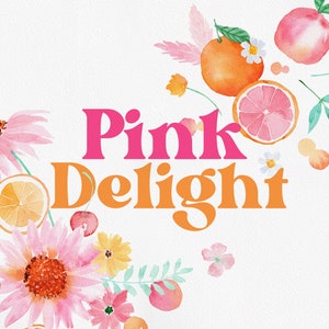PINK DELIGHT, Watercolor Clipart, Watercolor Flower, Pink Clipart, Pink Flower PNG, Summer Clipart, Watercolor Pink and Orange