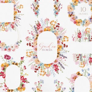 FIORI DA GIARDINO, Clipart di fiori da giardino ad acquerello, Fiori di campo colorati, Mazzi di fiori di campo, Clipart di inviti di nozze, Fiori primaverili