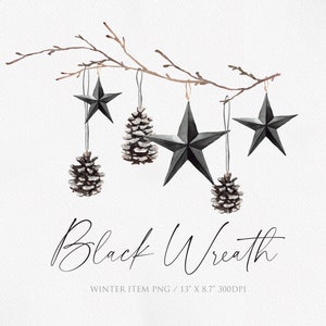 Watercolor Winter clipart, Wreath clipart, Black Wreath, Christmas clipart, ornament clipart, Watercolor Wreath, Christmas deco