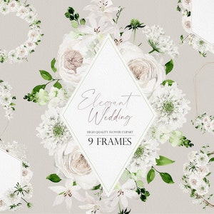 Casamento elegante, flor aquarela, flor aquarela PNG, clipart de casamento, flor de casamento PNG, clipart de flor branca, clipart de rosa branca