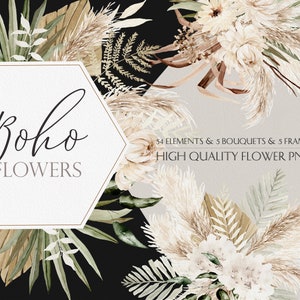 Aquarelle fleur png, Boho fleur clipart, Boho fleur, Pampass clipart, Clipart fleur séchée, Boho clipart, Aquarelle fleur clipart