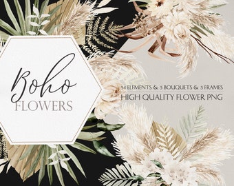 Watercolor flower png, Boho flower clipart, Boho flower, Pampass clipart, Dried flower clipart, Bohemian clipart, Watercolor flower clipart
