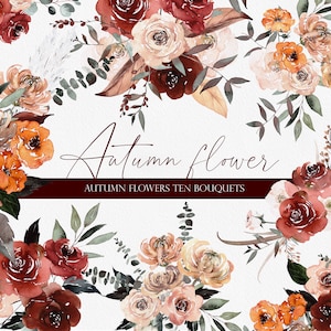 Aquarelle d’automne, Clipart d’aquarelle, Arrangements floraux, Clipart rose, Fleur peinte à la main, Clipart de mariage, Clipart d’automne, Fleurs d’automne