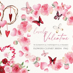 Blume png, Aquarell Valentinstag, Valentinstag Clipart, Herz Clipart, Valentinstag PNG, Pfingstrose Clipart, Rosen Clipart, Herz Kranz, Rosa Clipart