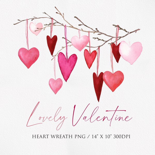 Watercolor Valentine, Valentine clipart, Heart clipart, Valentine PNG, Love clipart, Valentineday clipart, Heart wreath, Pink clipart