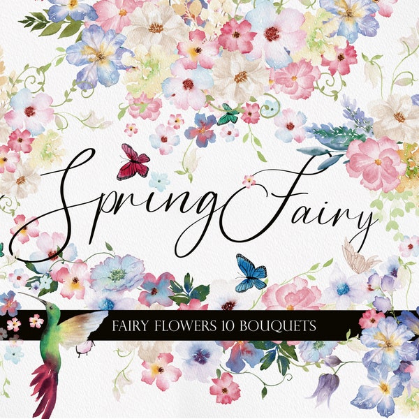 Spring Fairy Flower, Watercolor flower, Flower clipart, Pastel flower, Fantasy flower, Spring flower, Watercolor Wedding bouquets