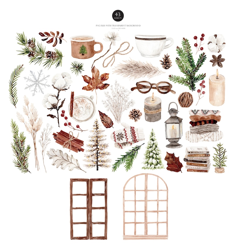 COZY WINTER, Watercolor Cozy Winter Christmas, Watercolor Winter ...